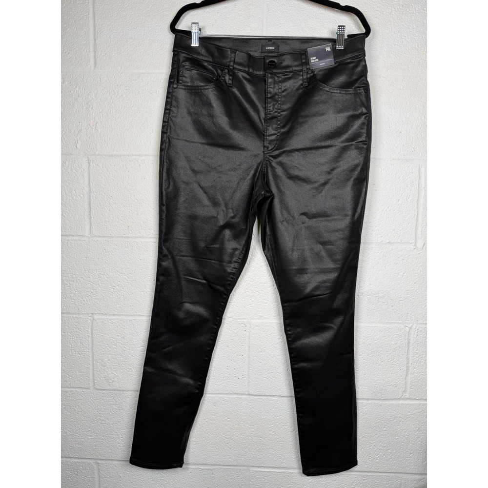 NWT Express Coated Skinny Jeans 14L High Rise Black Faux Leather Look Stretch